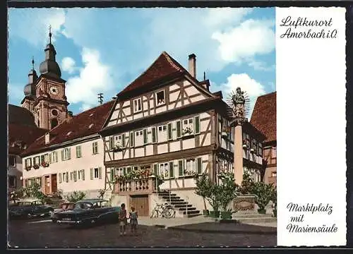 AK Amorbach i. O., Marktplatz mit Mariensäule