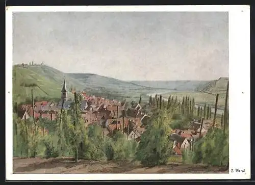 Künstler-AK Randersacker / Mainfranken, Teilansicht