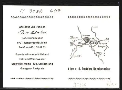 AK Randersacker a. Main, Gasthaus und Hotel-Pension zur Linde