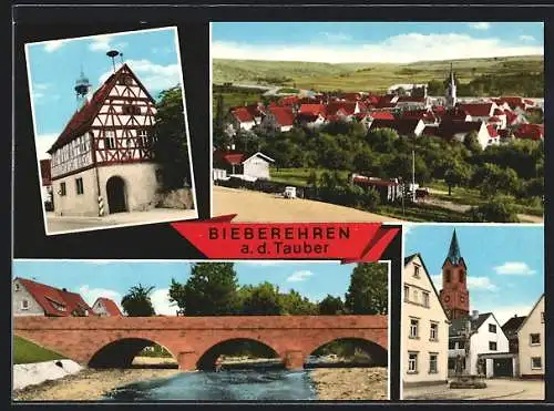 AK Bieberehren, Ortsansicht, Fachwerkhaus, Brücke, Kirchturm