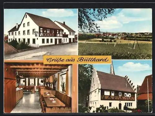 AK Bütthard b. Würzburg, Gasthaus Weinstube u. Bäckerei Zehnter & Moll, Innenansicht vom Speiseraum