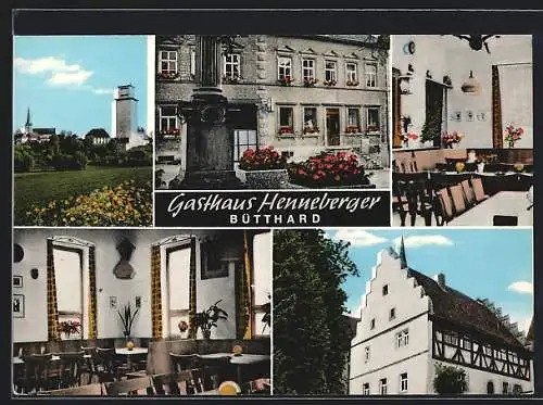 AK Bütthard, Gasthaus Henneberger, Teilansicht mit Kirche