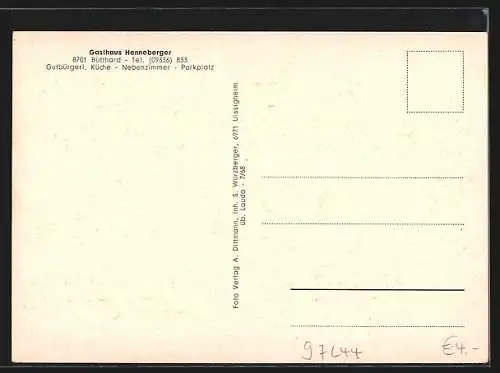 AK Bütthard, Gasthaus Henneberger, Teilansicht mit Kirche