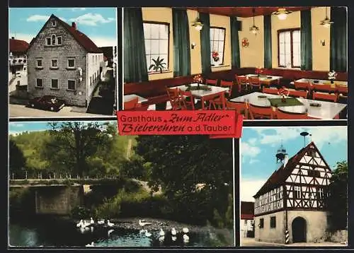 AK Bieberehren a. d. Tauber, Gasthaus zum Adler, Teich mit Enten