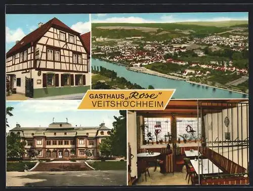 AK Veitshöchheim, Gasthaus Rose von Max Stephan, Ortsansicht aus der Vogelschau