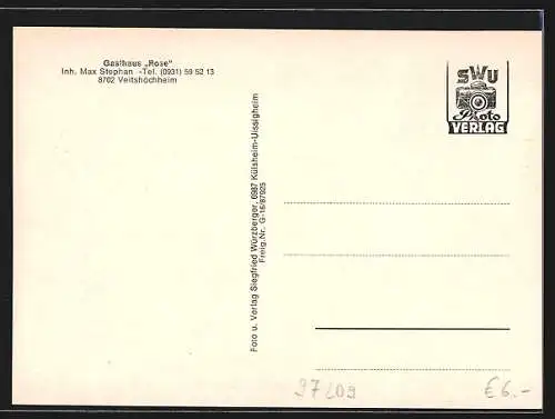 AK Veitshöchheim, Gasthaus Rose von Max Stephan, Ortsansicht aus der Vogelschau