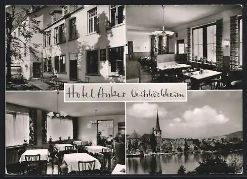AK Veitshöchheim a. Main, Hotel-Restaurant Goldener Anker, Speisesaal, Ortspartie mit Fluss