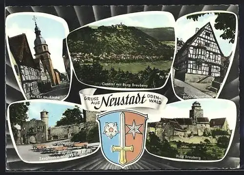 AK Neustadt /Odenwald, Rodensteiner-Haus, Burg Breuberg, Zeughaus u. unterer Burghof, Wappen