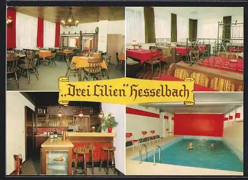 AK Hesseneck /Hesselbach, Gasthaus und Pension Drei Lilien mit Schwimmbecken