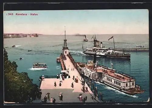 AK Konstanz, Hafen mit Dampfer Kaiser Wilhelm