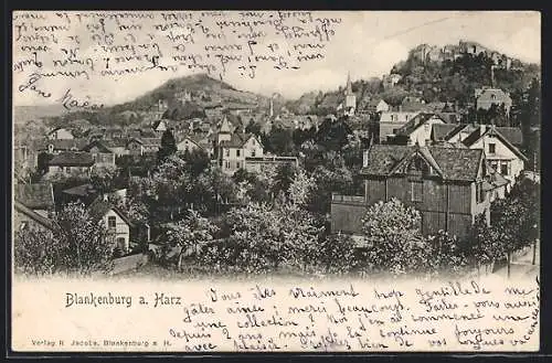 AK Blankenburg a. Harz, Teilansicht mit Kirche