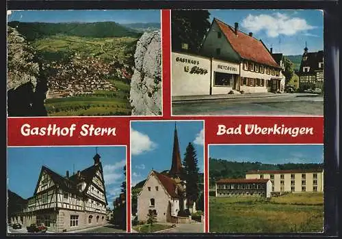 AK Bad Überkingen, Gasthof und Metzgerei Zum Stern, die Kirche, Gesamtansicht vom Berg aus