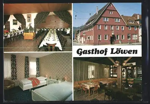 AK Dettingen / Urach, Der Gasthof Löwen, mit Speisesaal und Hotelzimmer