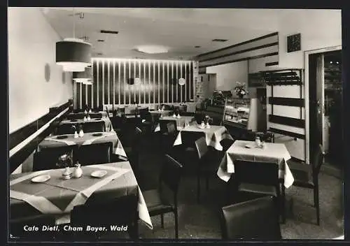 AK Cham /Bayer. Wald, Café Dietl, Speiseraum, Fuhrmannstrasse 2