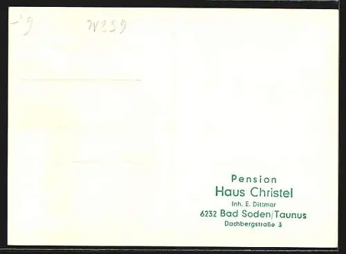 AK Bad Soden /Taunus, Pension Haus Christel, Speiseraum, Dachbergstrasse 3, Inh. E. Dittmar