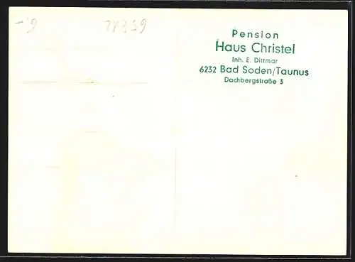 AK Bad Soden /Taunus, Pension Haus Christel, Speisezimmer, Dachbergstrasse 3, Inh. E. Dittmar