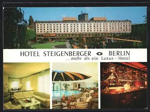 AK Berlin-Wilmersdorf, Das Hotel Steigenberger, mit Gesellschaftsraum, Schwimmbad und Bar, Los-Angeles-Platz