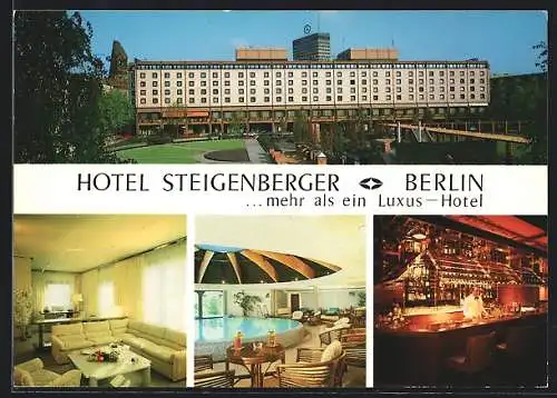 AK Berlin-Wilmersdorf, Das Hotel Steigenberger, mit Aufenthaltsraum, Schwimmbad und Bar, Los-Angeles-Platz