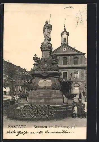 AK Rastatt, Brunnen am Rathausplatz