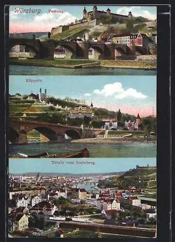 AK Würzburg, Festung, Käppele, Totale vom Steinberg