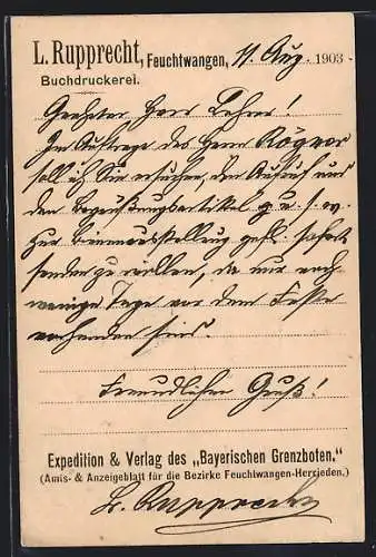 AK Feuchtwangen, Buchdruckerei L. Rupprecht, Expedition & Verlag des Bayerischen Grenzboten