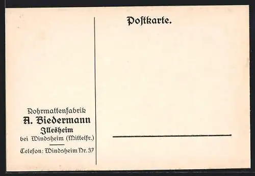 AK Illesheim bei Windsheim, Korrespondenzkarte der Rohrmattenfabrik A. Biedermann