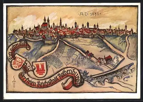 Künstler-AK Rothenburg / Tauber, Panorama anno 1631