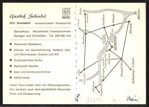 AK Gremsdorf bei Höchstadt, Gasthof Scheubel mit Innenansicht