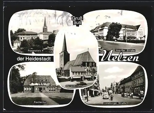 AK Uelzen, Fischerhof, Rosenplatz, Veersser Strasse und Lüneburger Strasse