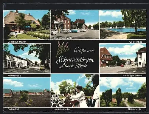 AK Schneverdingen /Lüneb. Heide, Landhaus Höpen, Quellenbad, Marktstrasse und Feriendorf