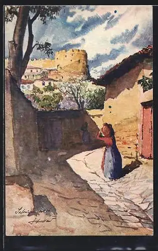 Künstler-AK Salonique, Forteresse Yedi-Kulé