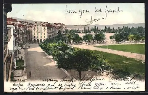 AK Corfou, L`esplanade, Esplanade mit Park