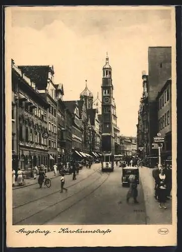 AK Augsburg, Strassenbahn in der Karolinenstrasse