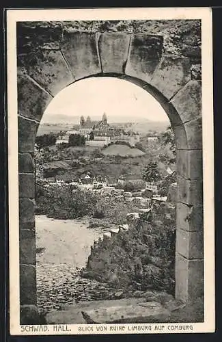 AK Schwäb. Hall, Blick von der Ruine Limburg auf Comburg