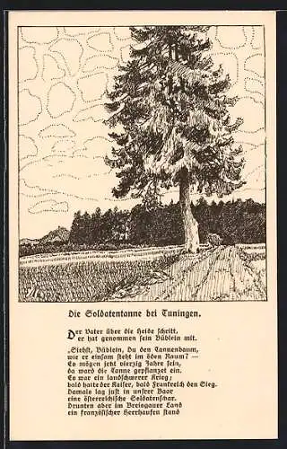 Künstler-AK Tuningen, Blick auf die Soldatentanne