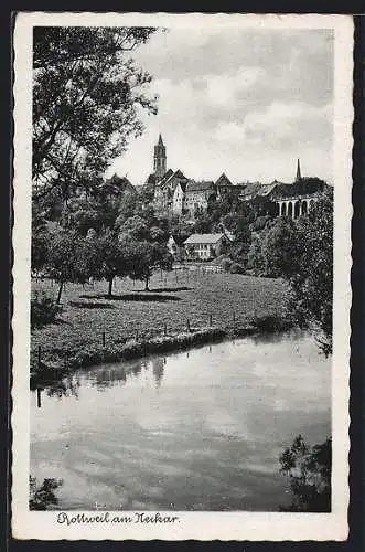 AK Rottweil am Neckar, Teilansicht mit Flusspartie