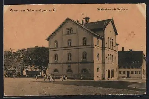 AK Schwenningen a. N., Marktplatz mit Rathaus