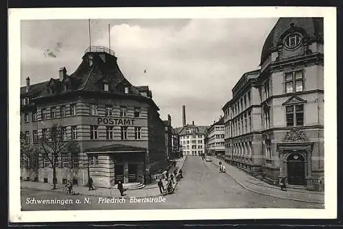 AK Schwenningen a. N., Friedrich Ebertstrasse mit Postamt