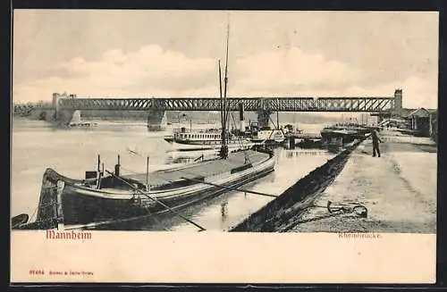 AK Mannheim, Dampfer vor der Rheinbrücke