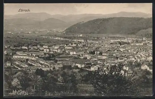 AK Lörrach, Ortsansicht mit Bergpanorama aus der Vogelschau