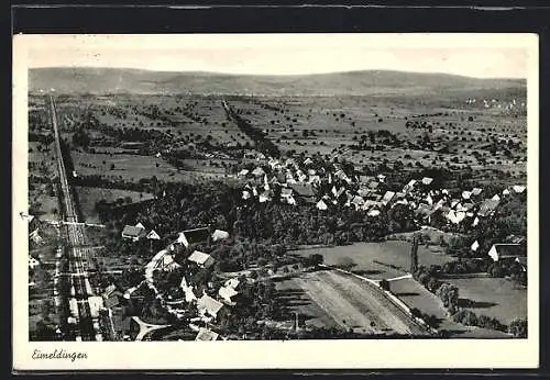 AK Eimeldingen, Ortsansicht mit Bahnhof, Fliegeraufnahme