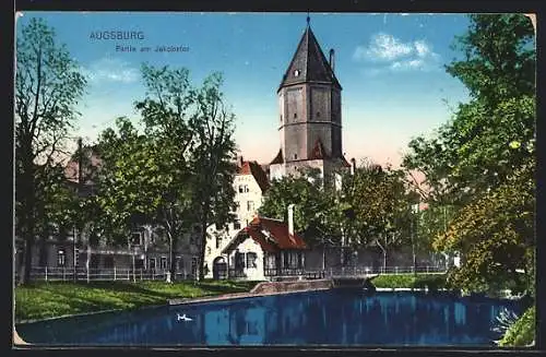 AK Augsburg, Partie am Jakobstor mit Kirche