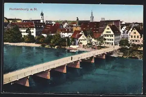 AK Rottenburg a. N., Teilansicht mit Neckarbrücke von oben