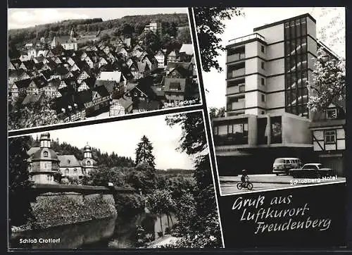 AK Freudenberg / Westfalen, Schlossberg-Hotel, Der Flecken, Schloss Crottorf