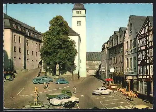 AK Hachenburg /Westerwald, Marktplatz mit Brunnen und Konditorei Klein