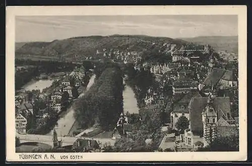 AK Tübingen, Panorama der Stadt aus der Vogelschau