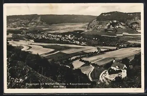 AK Deggingen, Ortsansicht mit Wallfahrtskirche u. Kloster aus der Vogelschau