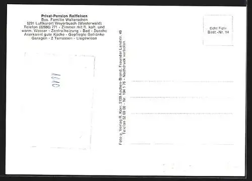 AK Weyerbusch /Westerwald, Pension Raiffeisen Fam. Walterschen, Rückansicht mit Liegewiese