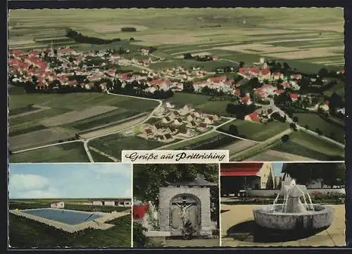 AK Prittriching, Freibad, Kapelle, Gesamtansicht vom Flugzeug aus