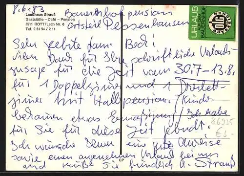 AK Rott Lech, Gaststätte-Cafe-Pension Landhaus Strauss